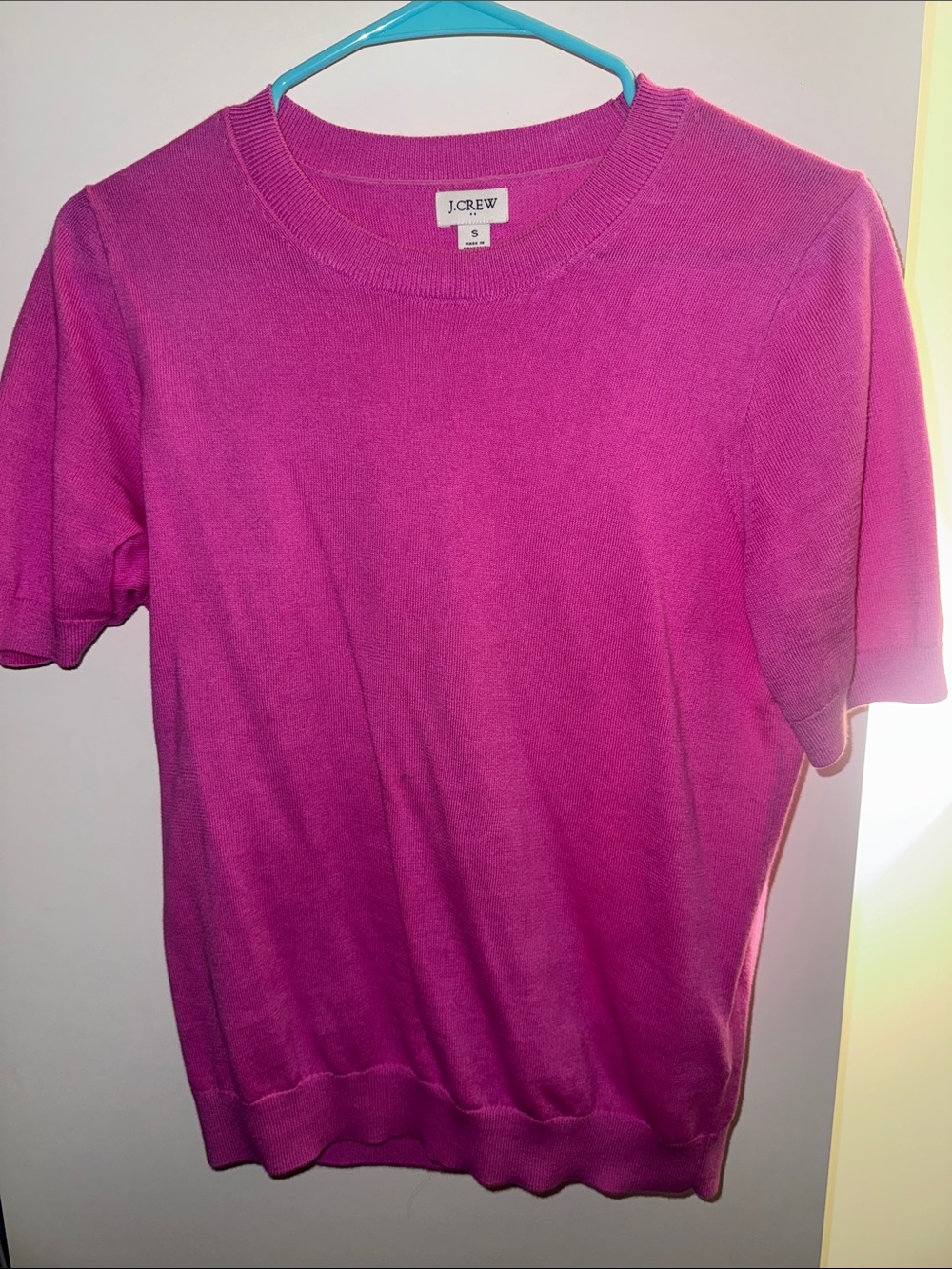 J. Crew Short-Sleeve Sweater Tee in Bright Magenta